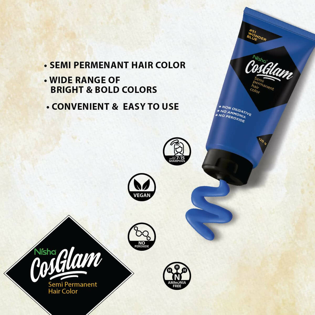 Nisha Cosglam Semi Permanent Hair Color 51 Wonder Blue | Grocsy