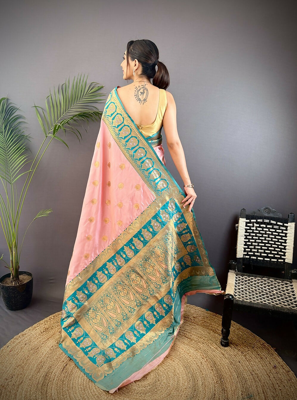 Joban Fashion Teal Butti Banarasi Silk Sarees | Grocsy