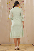 Juniper Women Sagegreen Cotton Dobby Woven Design A-Line Dress | Grocsy