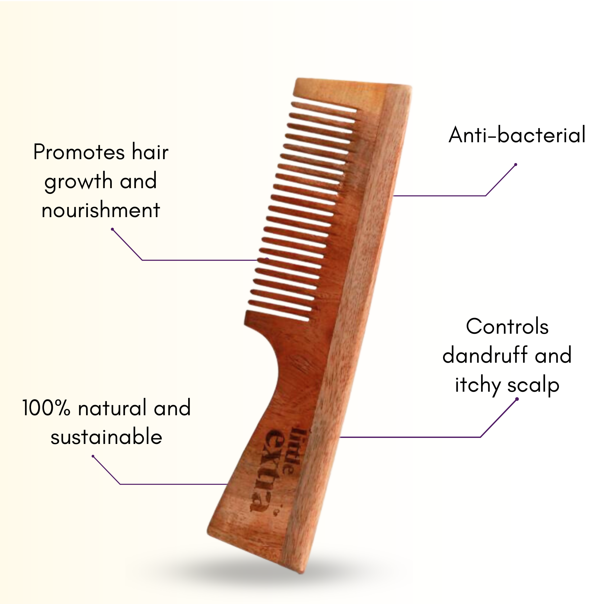 Little Extra Wooden Neem Comb For Hair Growth | Grocsy