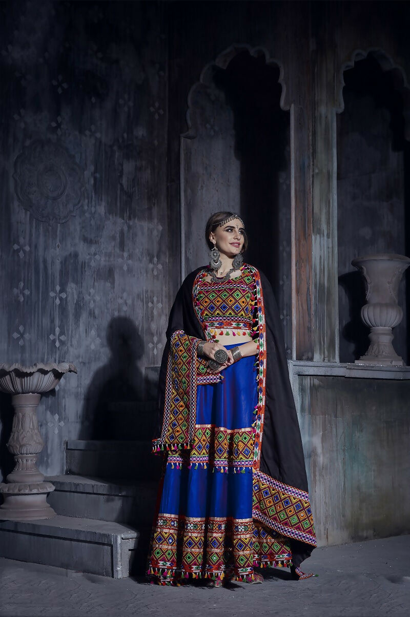 AI Fashion Blue Art Silk Designer Navratri Lehenga Choli Collection | Grocsy