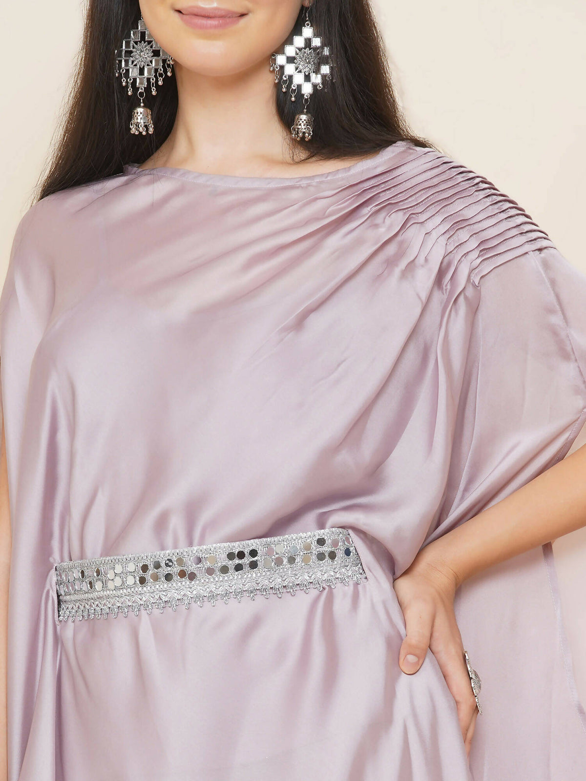 Women Republic Lavender Georgette Assymetical Kurta With Palazzo | Grocsy