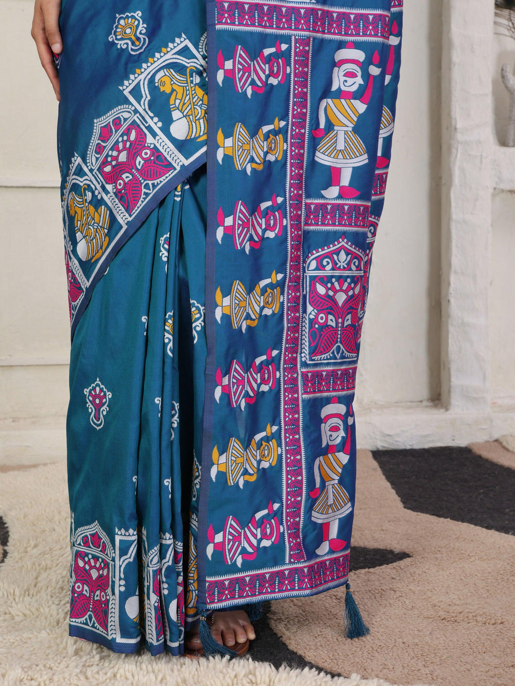 Shree Shyam Fashion Silk Blend Teal Blue Saree | Grocsy