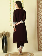 Myshka Women's Coffee Brown Georgette Kurta With Trousers Party Sets | Grocsy