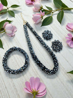Inhanns Complete Look Crystal Statement 3-Piece Set (Adjustable Necklace + Earrings + Adjustable Bangle ) - Navy Blue | Grocsy