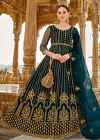 Heavy Stone Embroidered Peacock Blue Designer Anarkali Suit - Emponline | Grocsy