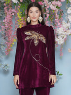 Joban Fashion Wine Velvet Hand Embellished Coord Set | Grocsy