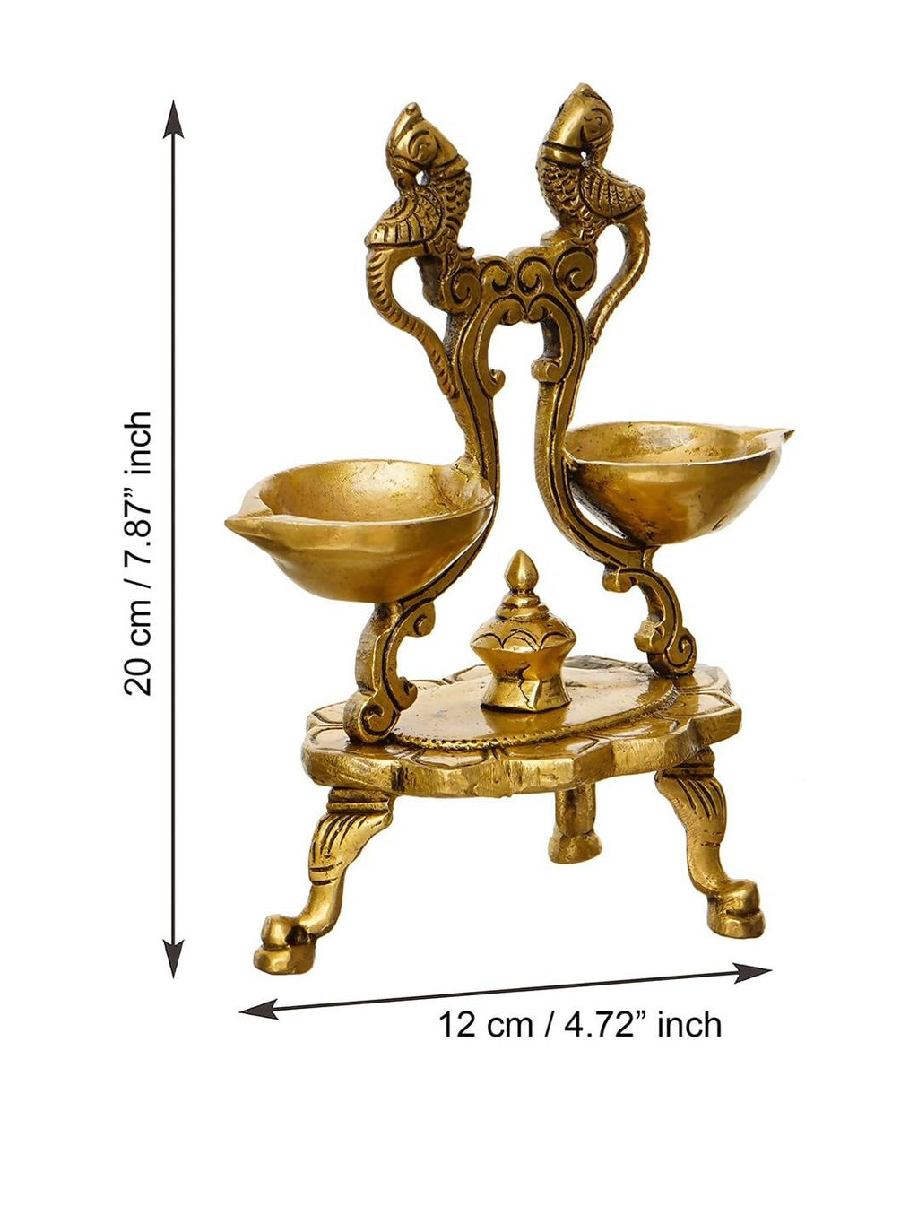 eCraftIndia Gold Toned Parrot Design Brass Handcrafted Diya With Stand | Grocsy