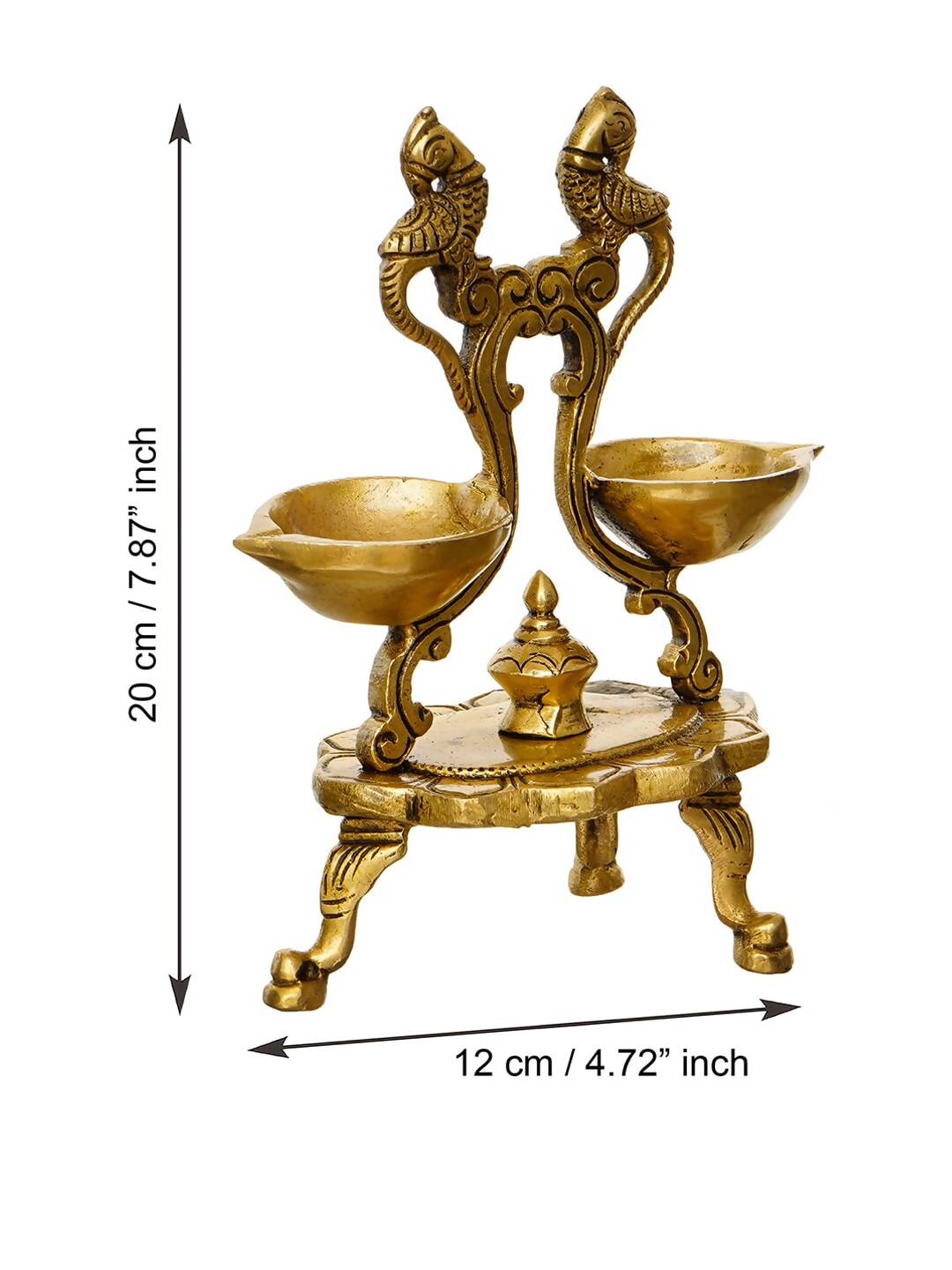 eCraftIndia Gold Toned Parrot Design Brass Handcrafted Diya With Stand | Grocsy