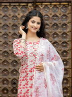 Kaajh Women's Pink Floral Cotton Handblock Salwar Suit Set | Grocsy