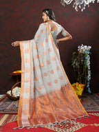 Lorenvalley Fashion Grey Cotton with Woven Design Zari Weaving Saree | Grocsy