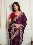 Ai Fashion Wine Rangoli Silk Embroidery Party Wear Saree | Grocsy