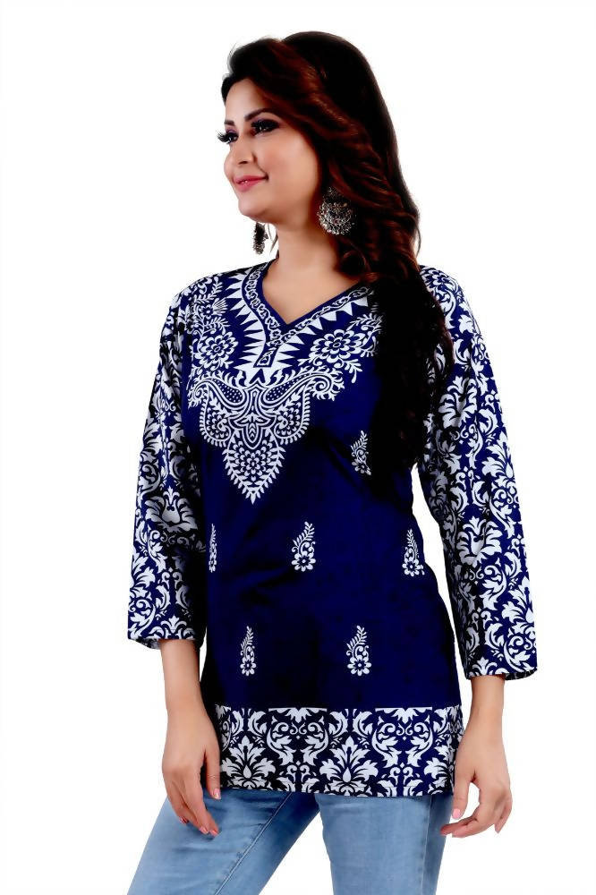 Snehal Creations Digital Print Faux Crepe Short Kurti Tunic | Grocsy