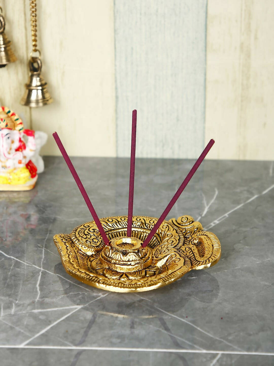 CraftVatika Gold-Toned Incense Stick Holder with Ash Catcher | Grocsy
