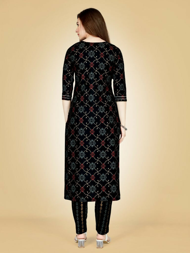 Jyoti Fashion Women's Black Viscose Rayon Embroidered Kurta Pant Set | Grocsy