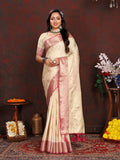 Lorenvalley Fashion Cream Soft Katan Silk Woven Design Zari Weaving Pallu Saree | Grocsy