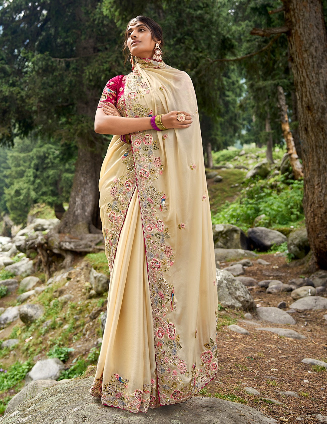 Evanik Pure soft zimmy choo silk embroidery Sequence work Saree with UnStitched Blouse | Grocsy