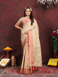 Lorenvalley Fashion Cream Soft Katan Silk Woven Design Rich Zari Weaving Pallu Saree | Grocsy