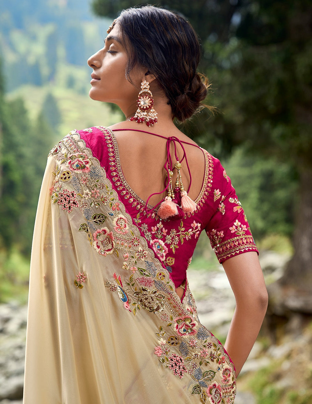 Evanik Pure soft zimmy choo silk embroidery Sequence work Saree with UnStitched Blouse | Grocsy