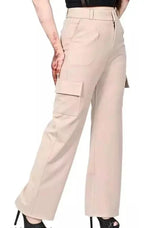 PAVONINE Cream Color Cotrise Fabric With 4 pockets Cargo/Trousers For Girls & Women | Grocsy