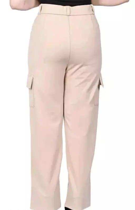 PAVONINE Cream Color Cotrise Fabric With 4 pockets Cargo/Trousers For Girls & Women | Grocsy