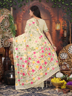 Anaita Cream Linen Printed Saree With Blouse | Grocsy