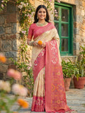 Anaita Cream Pochampally Printed Saree With Blouse | Grocsy
