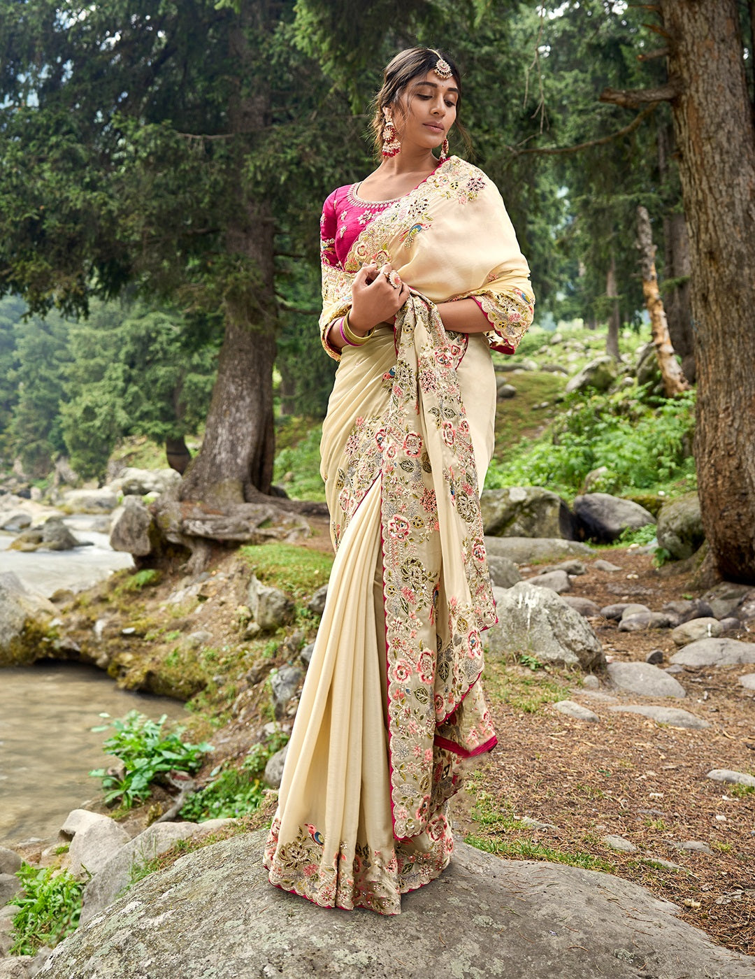Evanik Pure soft zimmy choo silk embroidery Sequence work Saree with UnStitched Blouse | Grocsy