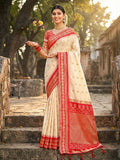 Anaita Cream Silk Woven Saree With Blouse | Grocsy