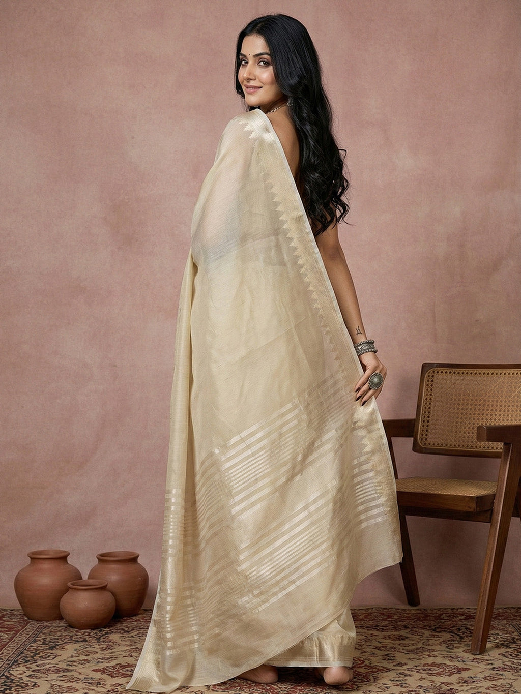 Anaita Cream Cotton Saree With Blouse | Grocsy