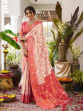 Anaita Cream Silk Woven Saree With Blouse | Grocsy