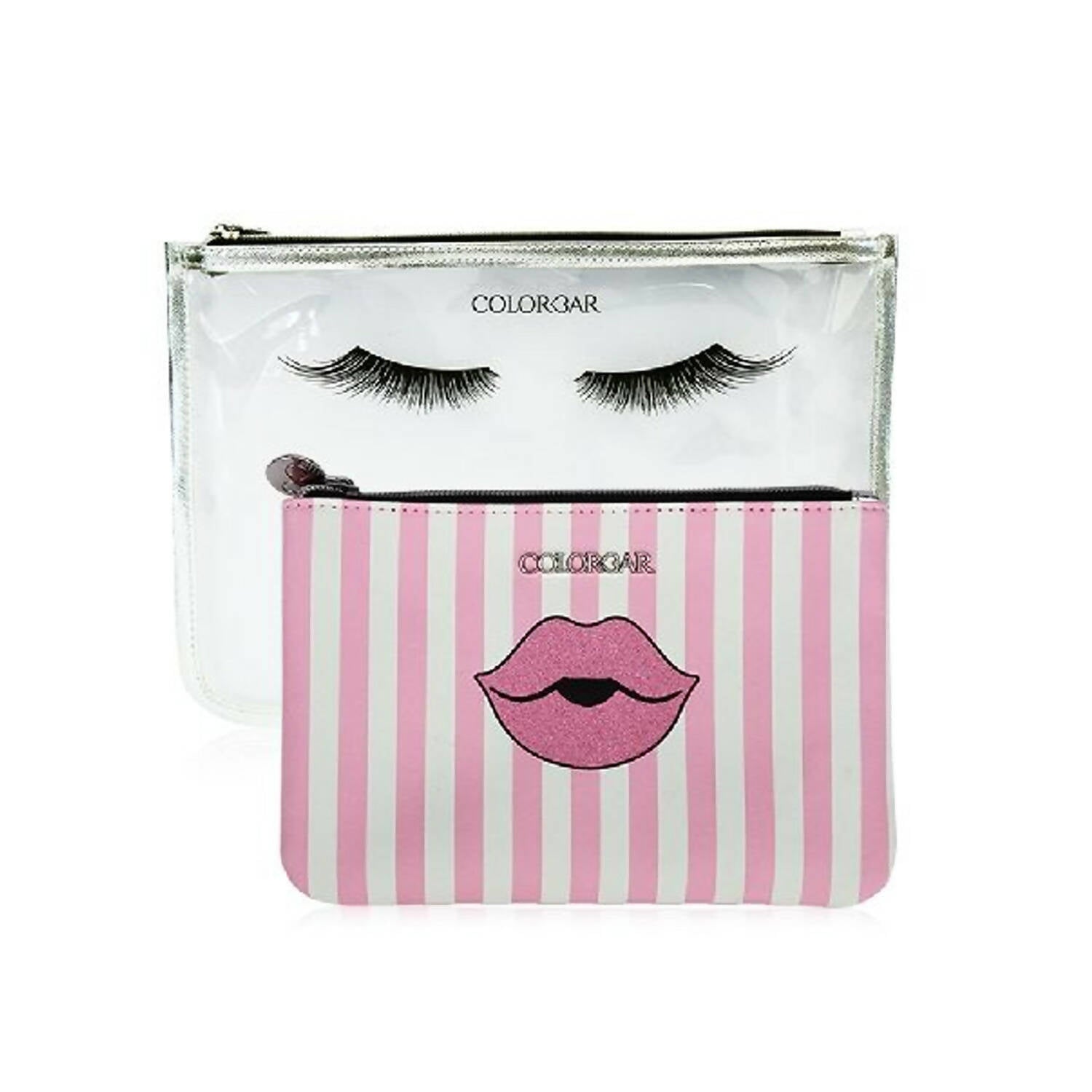 Colorbar Pouch Lips & Lashes Flat Pouches (Set Of Two) - White+Blush Pink | Grocsy