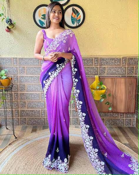 Vamika Embroidery Purple Georgette Bollywood Saree | Grocsy