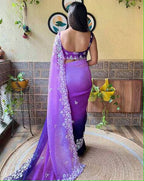 Vamika Embroidery Purple Georgette Bollywood Saree | Grocsy