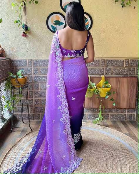 Vamika Embroidery Purple Georgette Bollywood Saree | Grocsy