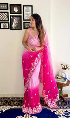 Vamika Embroidery Pink Georgette Bollywood Saree | Grocsy