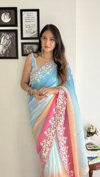 Vamika Embroidery Sky Blue Georgette Bollywood Saree | Grocsy