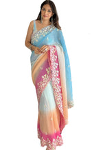 Vamika Embroidery Sky Blue Georgette Bollywood Saree | Grocsy