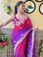 Vamika Embroidery Purple Georgette Bollywood Saree | Grocsy