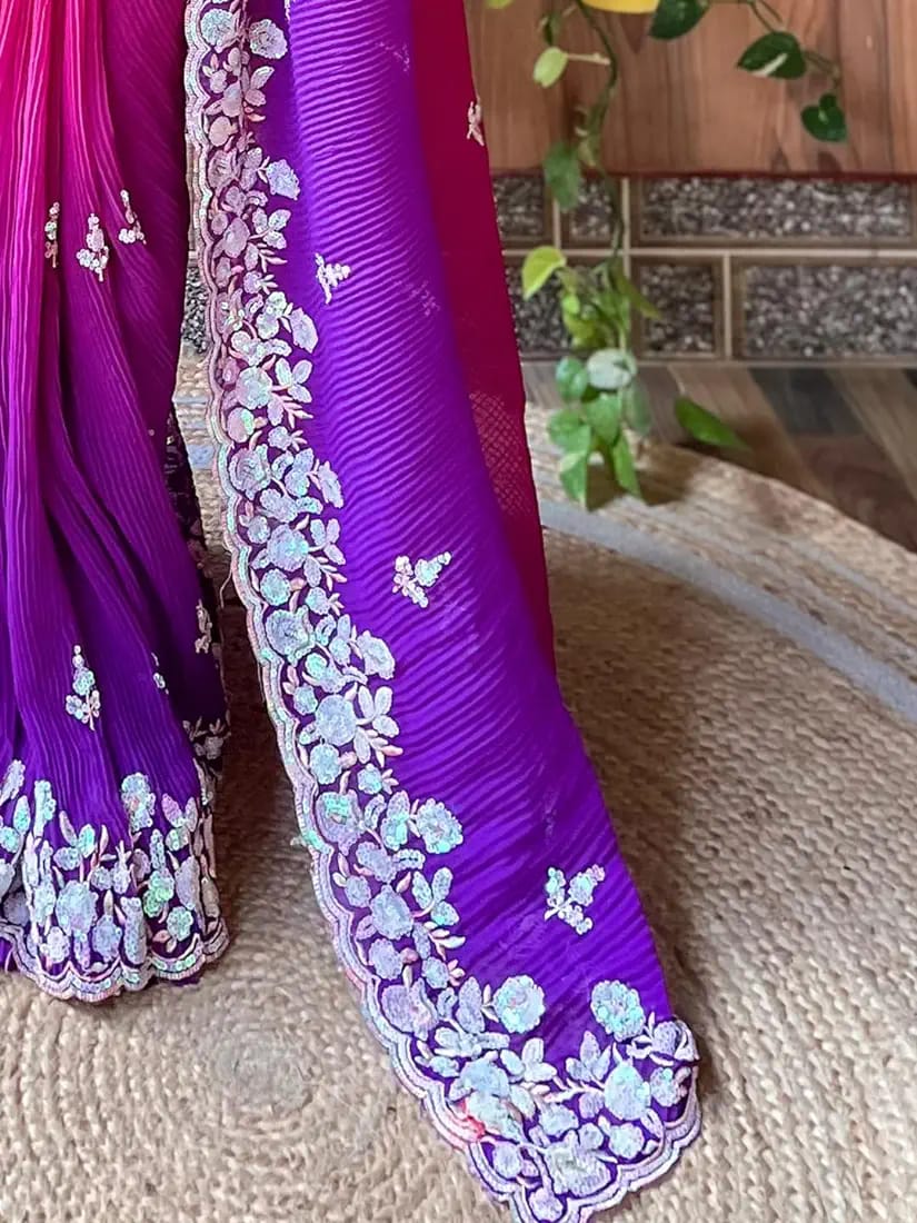 Vamika Embroidery Purple Georgette Bollywood Saree | Grocsy