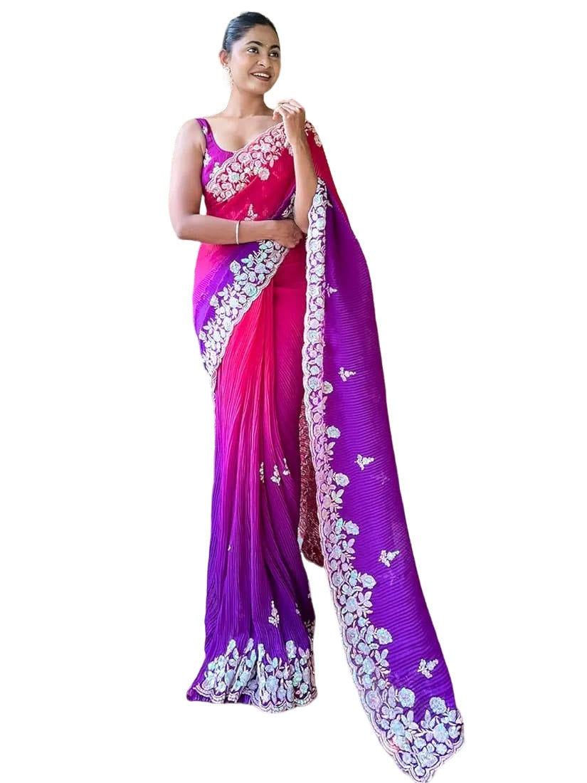 Vamika Embroidery Purple Georgette Bollywood Saree | Grocsy