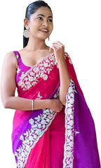 Vamika Embroidery Purple Georgette Bollywood Saree | Grocsy