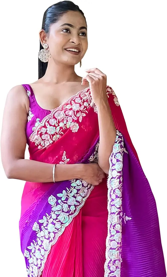 Vamika Embroidery Purple Georgette Bollywood Saree | Grocsy
