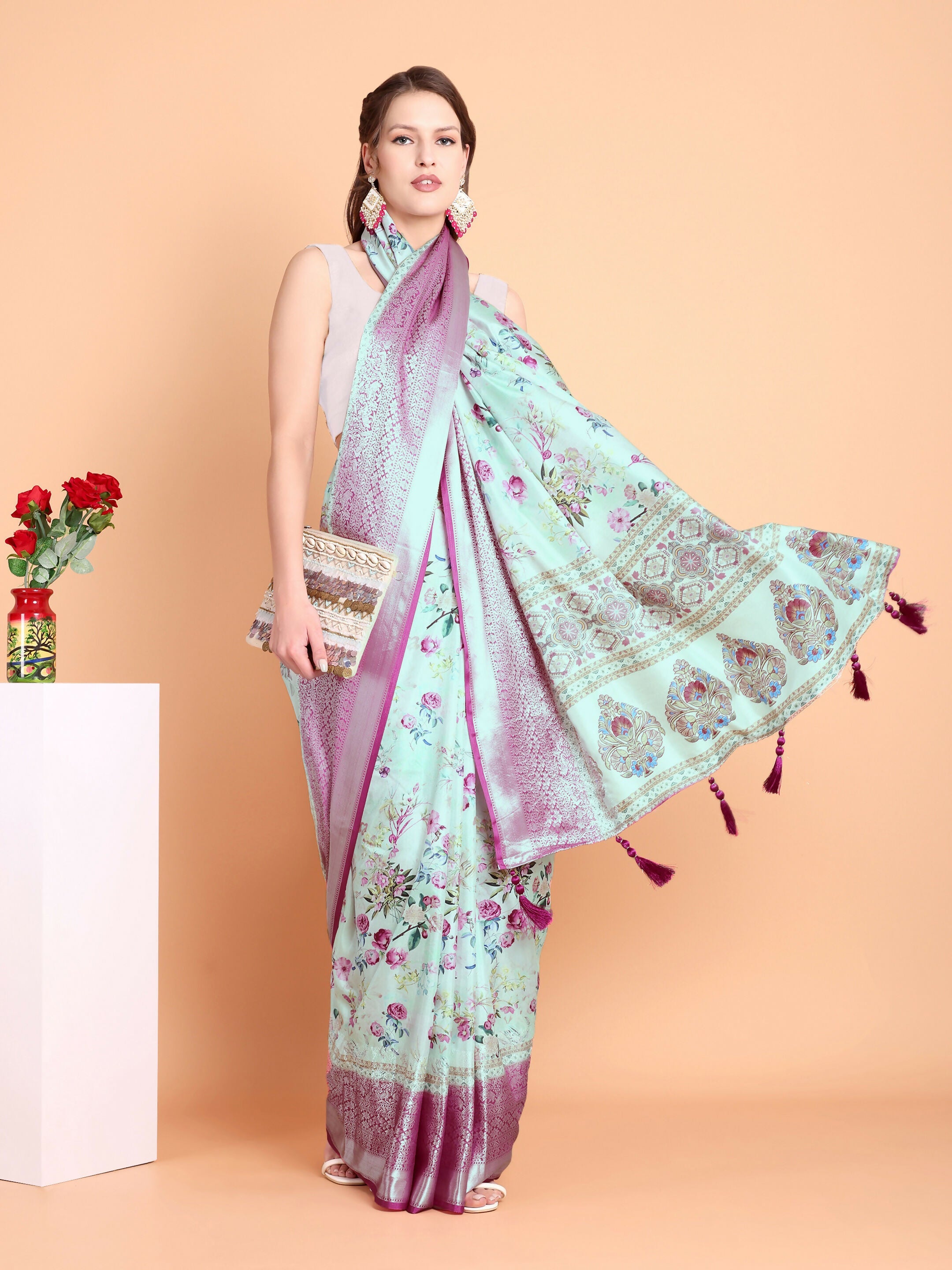 Vamsee Bhavi Pista Georgette Saree | Grocsy