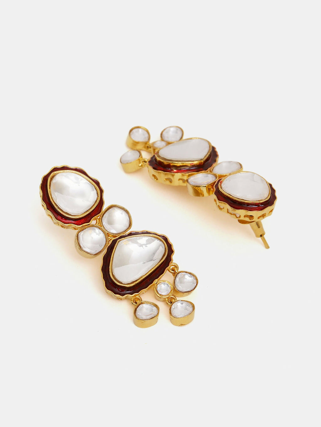 Ruby Raang 22k Gold Polished Red Meenakari Kundan Layered Necklace With Earrings & Maang Tikka | Grocsy