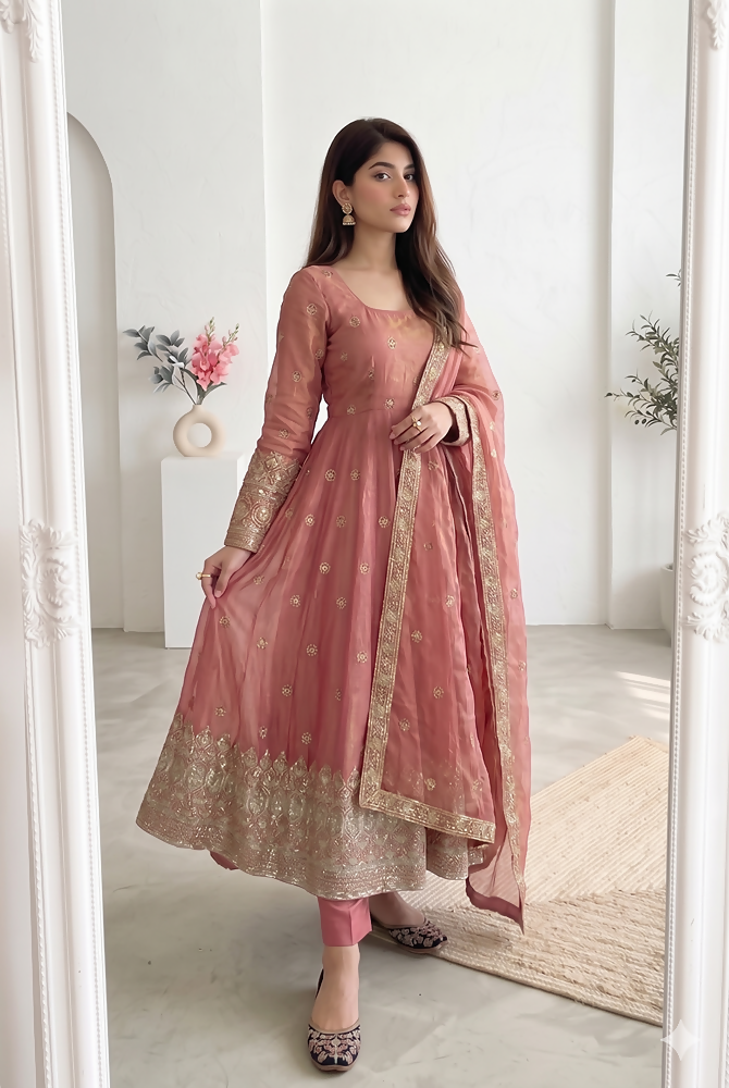 Teeya Creation New Latest Trendy Elegant Peach Festive Anarkali Suit for Women | Grocsy