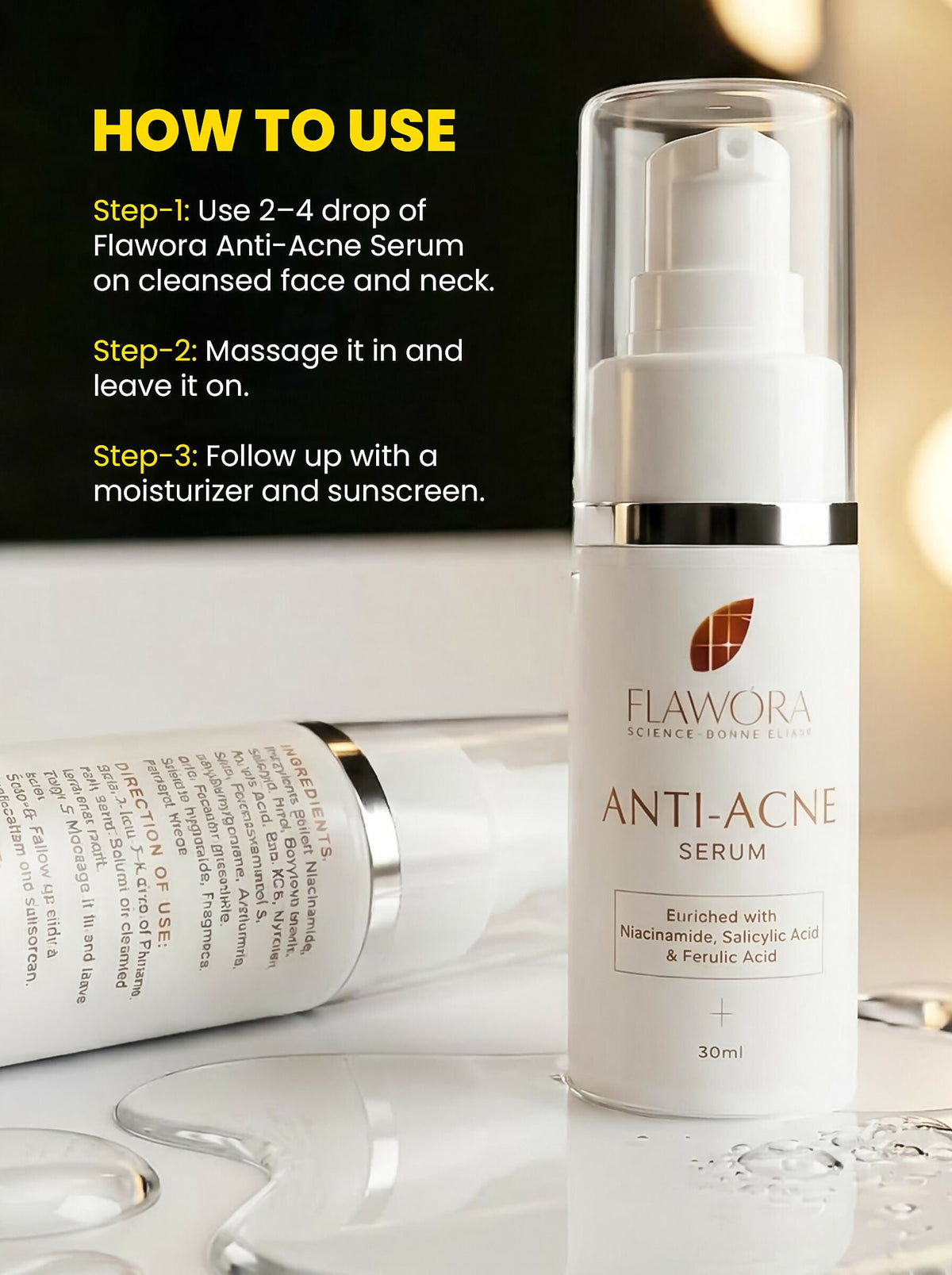 Flawora Set of D-Tan Lotion, Anti Acne Serum and Golden Glow Face Serum | Grocsy