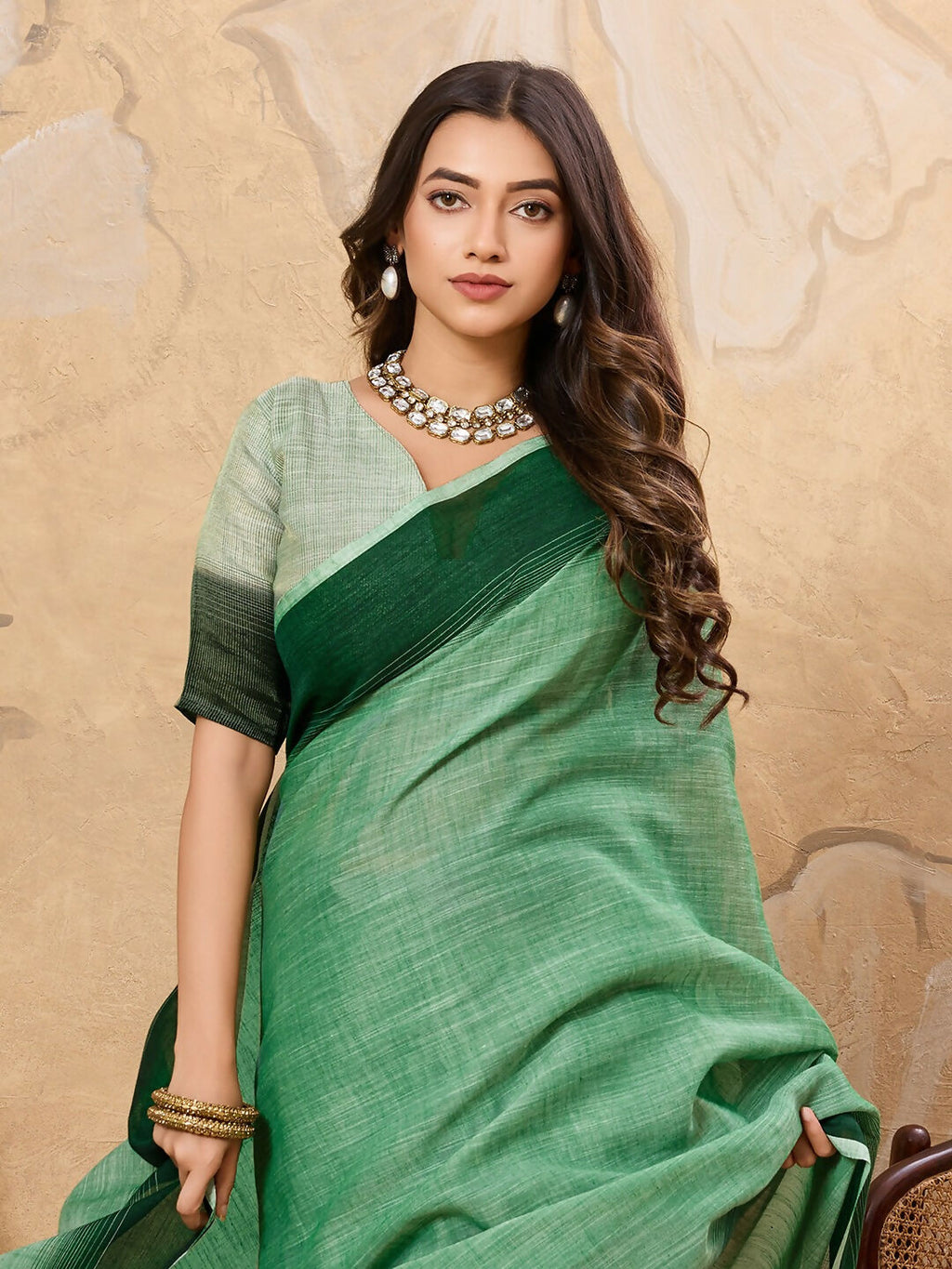 Shree Shyam Fashion Pista Green Linen Saree | Grocsy