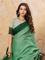 Shree Shyam Fashion Pista Green Linen Saree | Grocsy