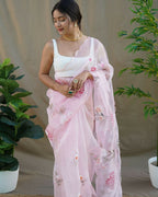 Vamsee Menka Baby Pink Organza Saree | Grocsy